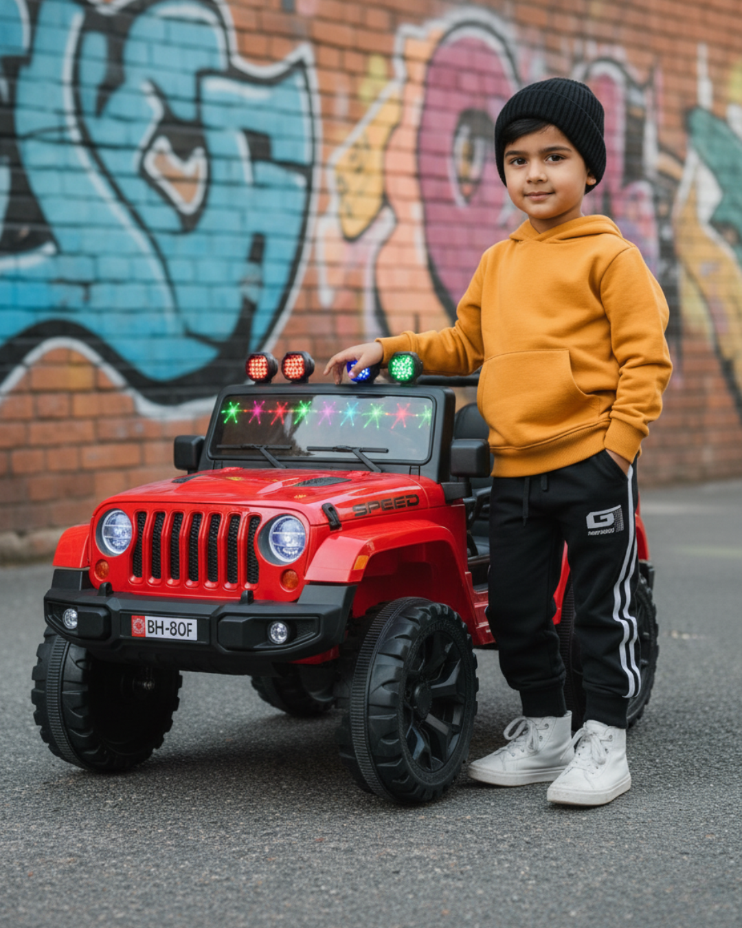 Kurb Toys 12V Battery Operated Jeep for Kids with Remote Control, Bluetooth & LED Lights