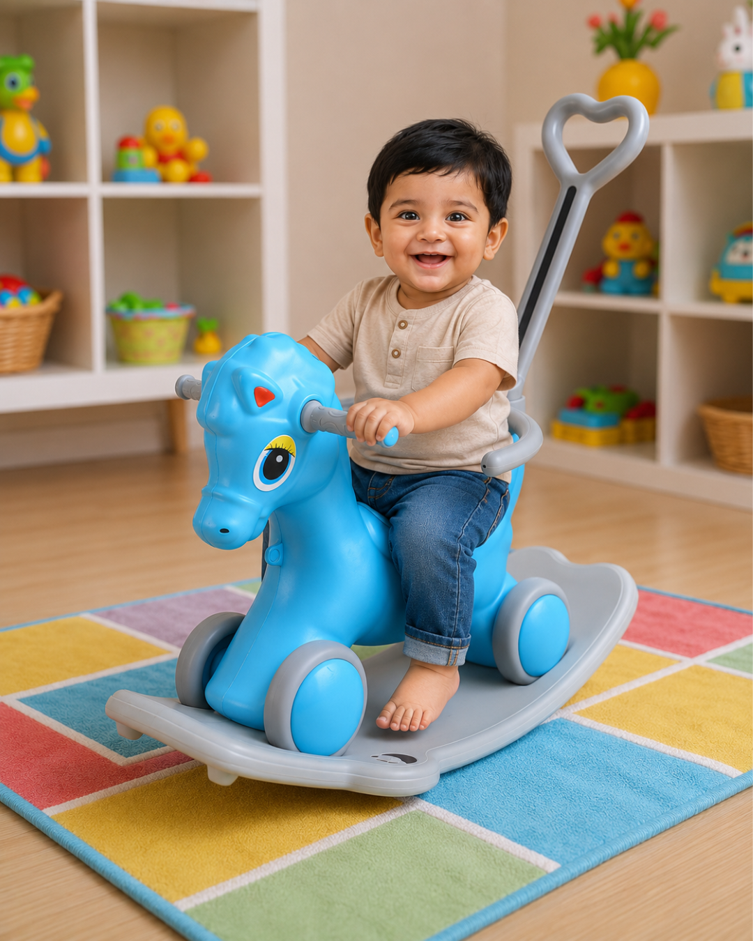 Kurb Toys Dino DLX Kids Rocking Rider with Backrest & Anti-Slip Base