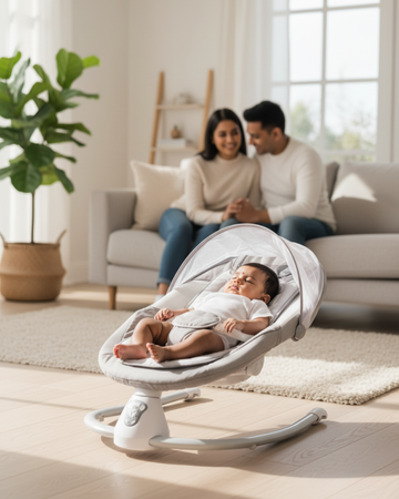 Kurb Toys™ Electric Baby Swing Cradle (5 Speed + Bluetooth + Rocker Mode)