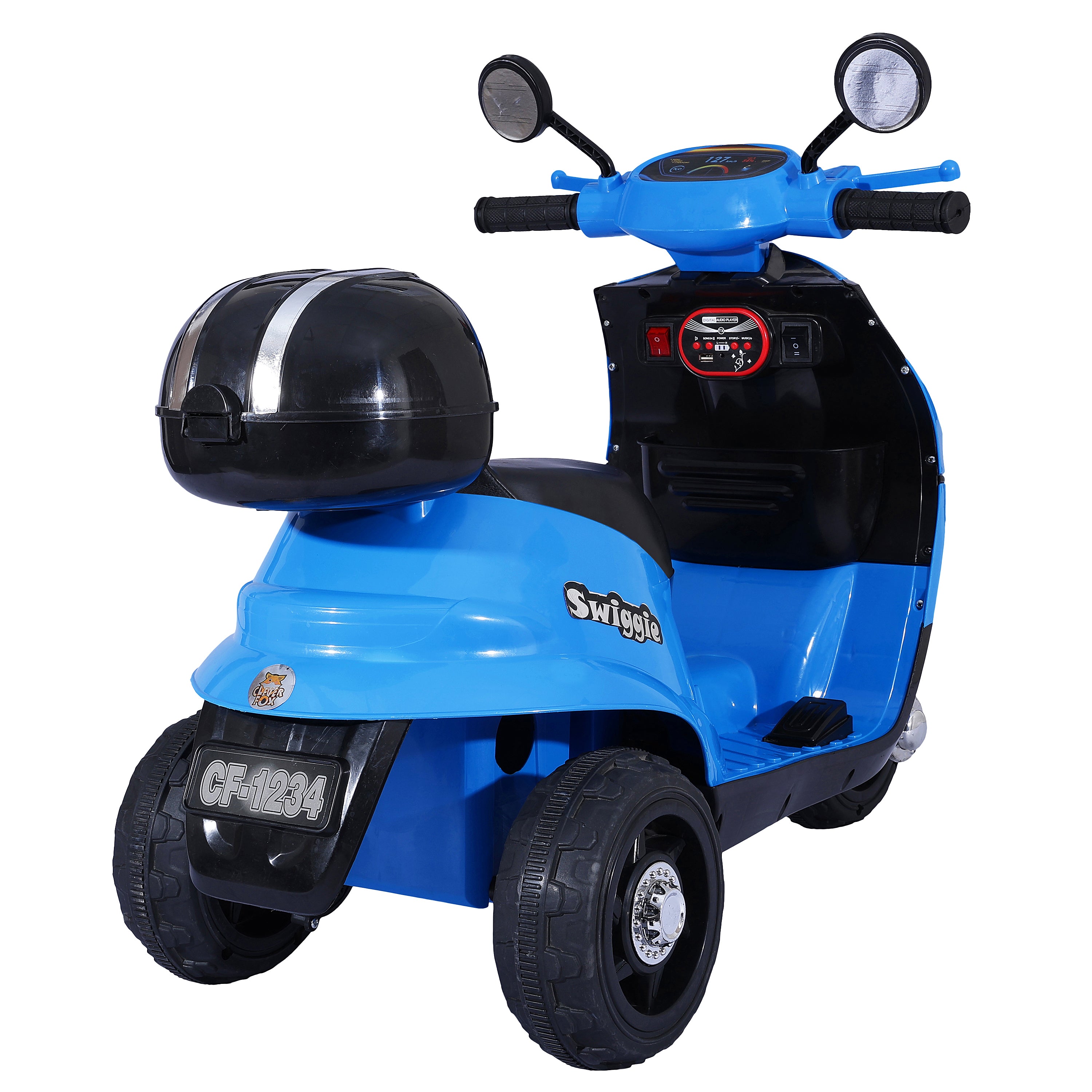 Kurb Swiggy Swift Electric Scooter for Kids – Battery Ride-On Toy with LED Headlights, Music & Foot Accelerator
