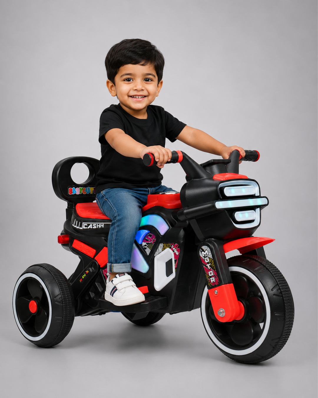 Kurb Toys Cash Bike Battery Operated Ride-On Bike for Kids with Music & LED Lights