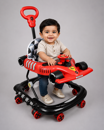 Kurb Toys F1 Baby Walker with Adjustable Height, Music Tray & Parent Handle