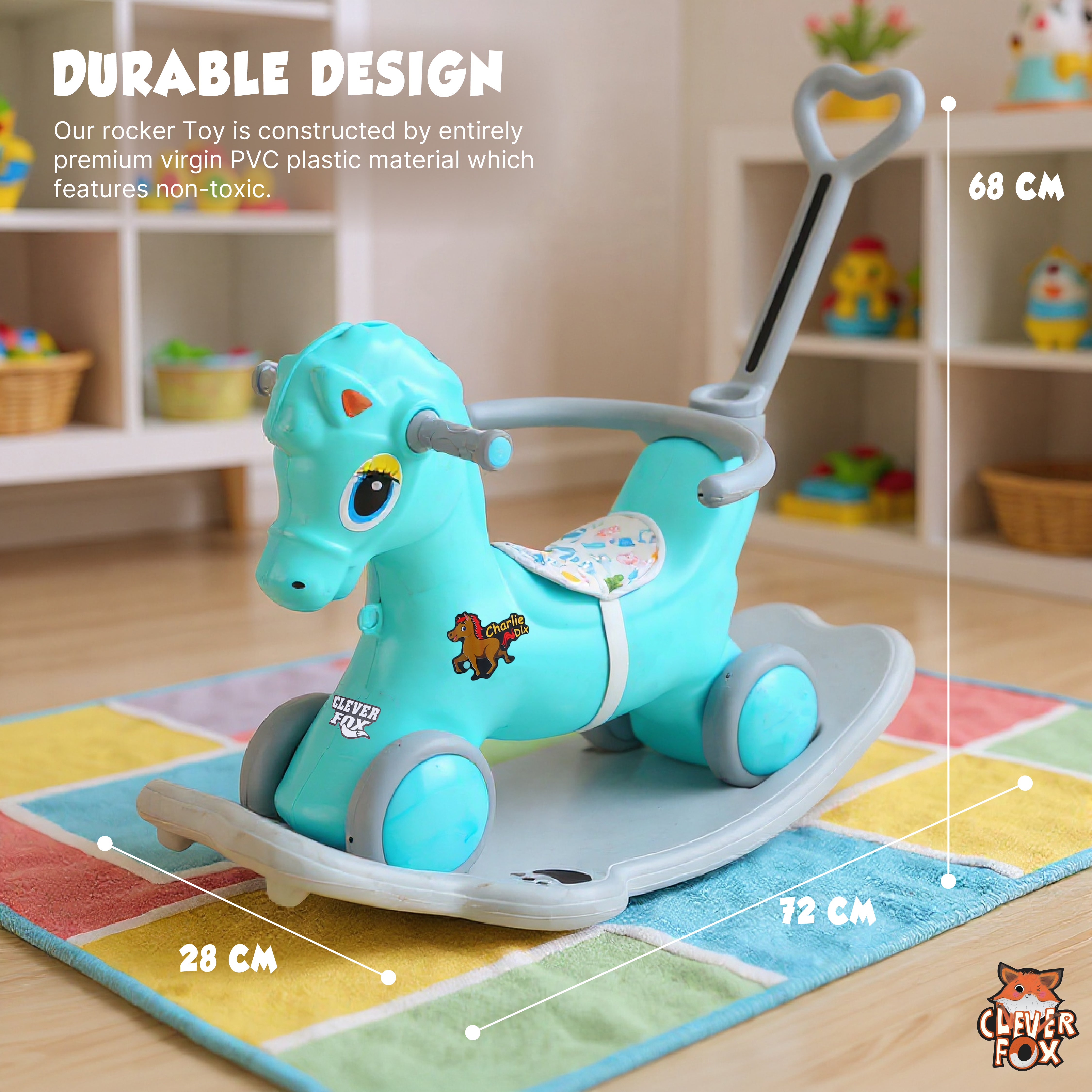 Kurb Toys Dino DLX Kids Rocking Rider with Backrest & Anti-Slip Base