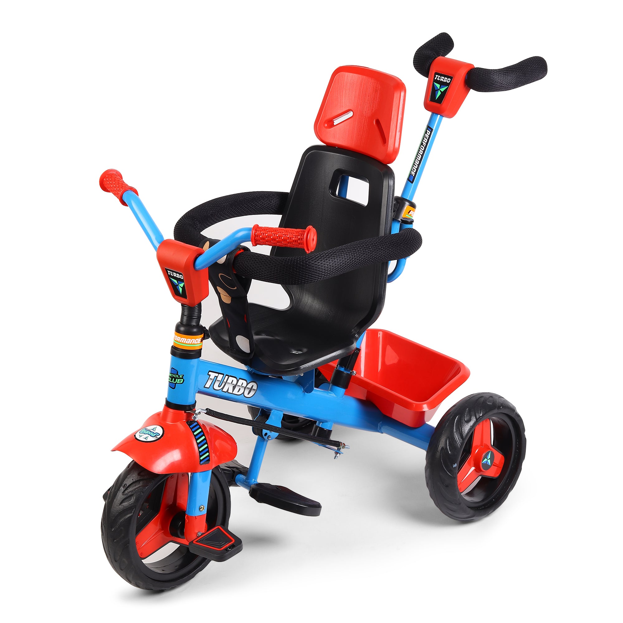 Kurb Toys Kids Tricycle with Parental Push Handle, Canopy & Safety Guard