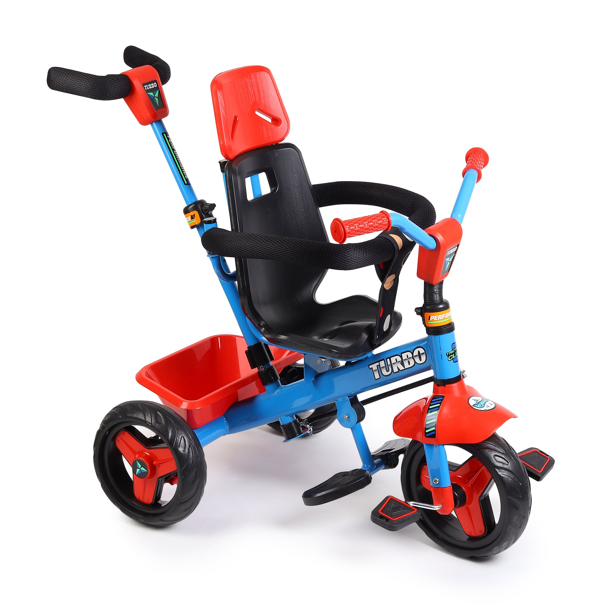 Kurb Toys Kids Tricycle with Parental Push Handle, Canopy & Safety Guard