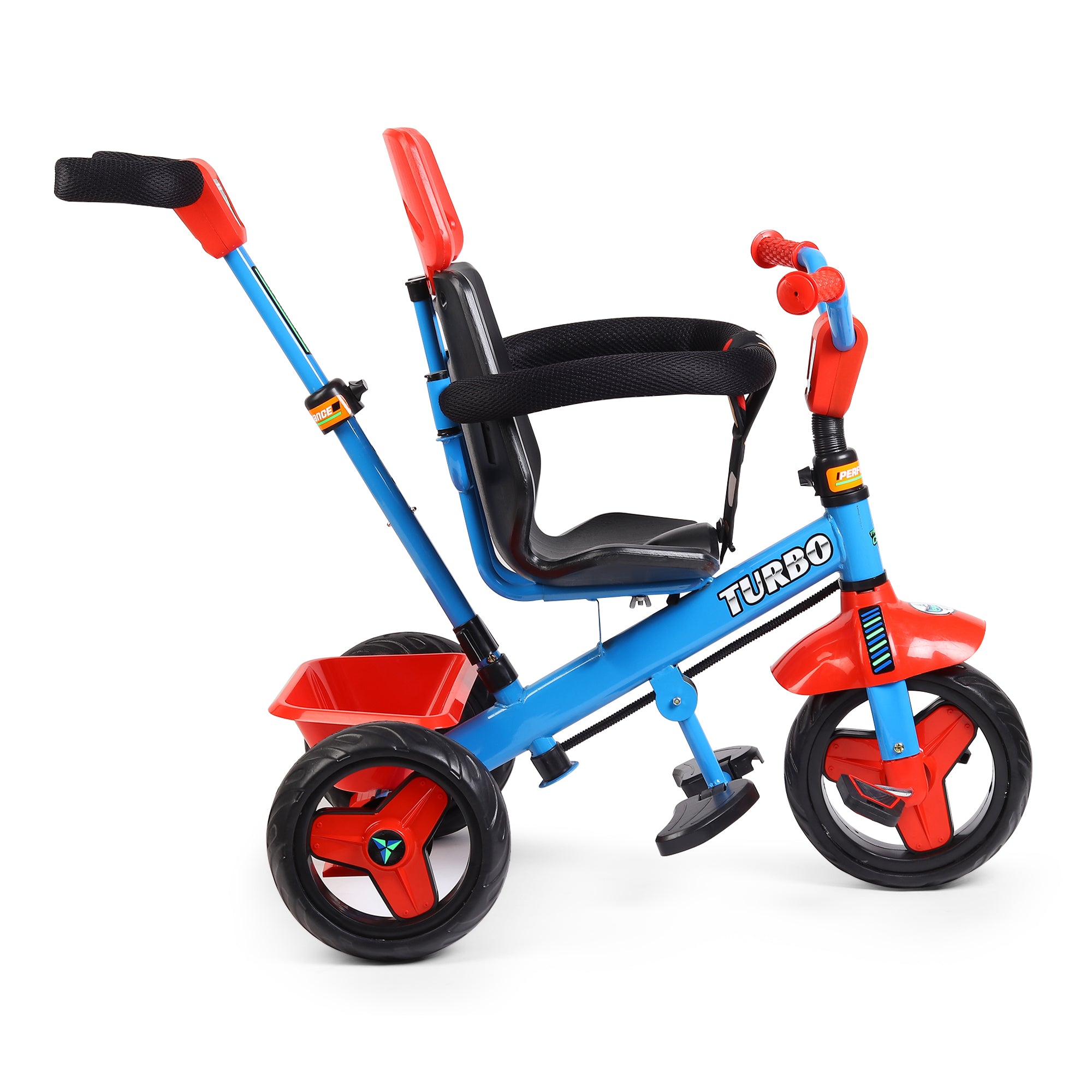 Kurb Toys Kids Tricycle with Parental Push Handle, Canopy & Safety Guard