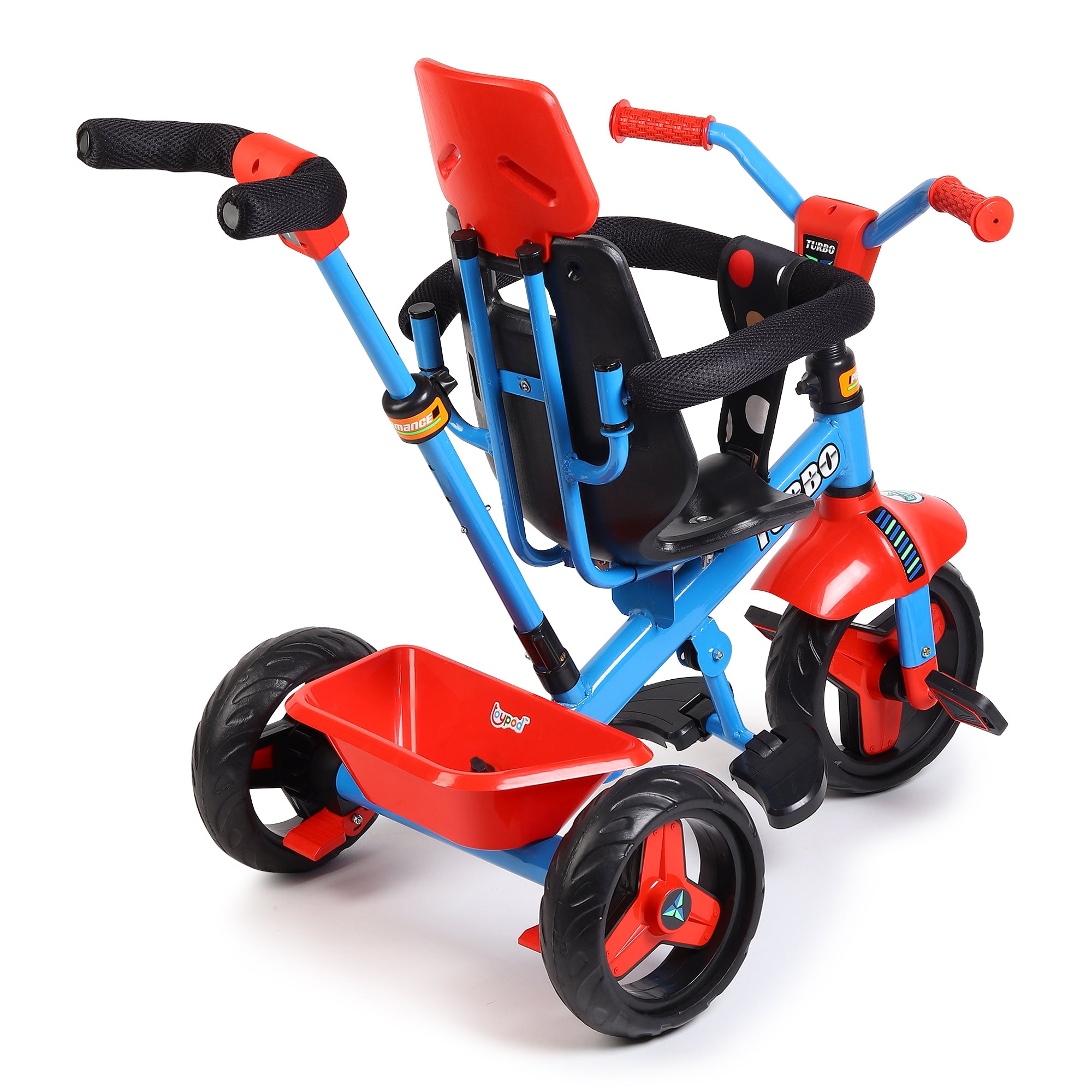 Kurb Toys Kids Tricycle with Parental Push Handle, Canopy & Safety Guard