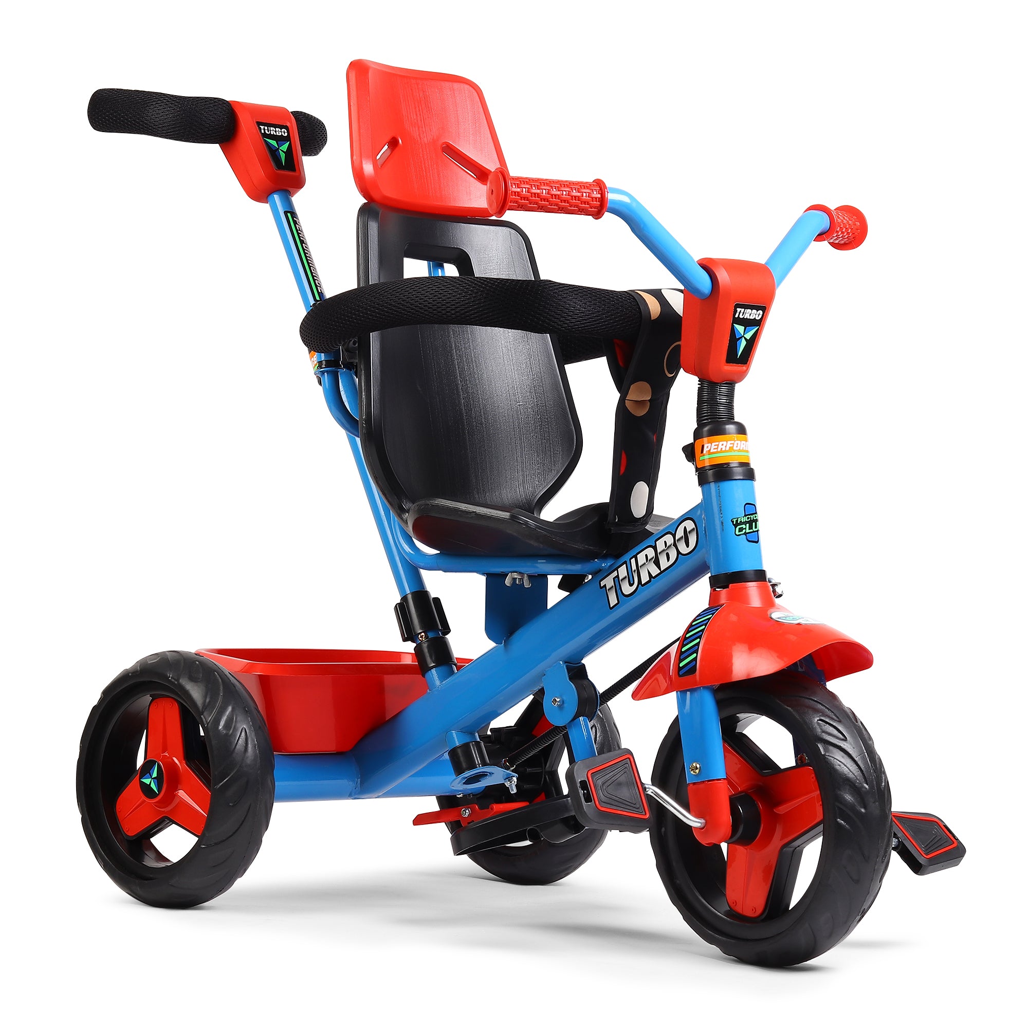 Kurb Toys Kids Tricycle with Parental Push Handle, Canopy & Safety Guard