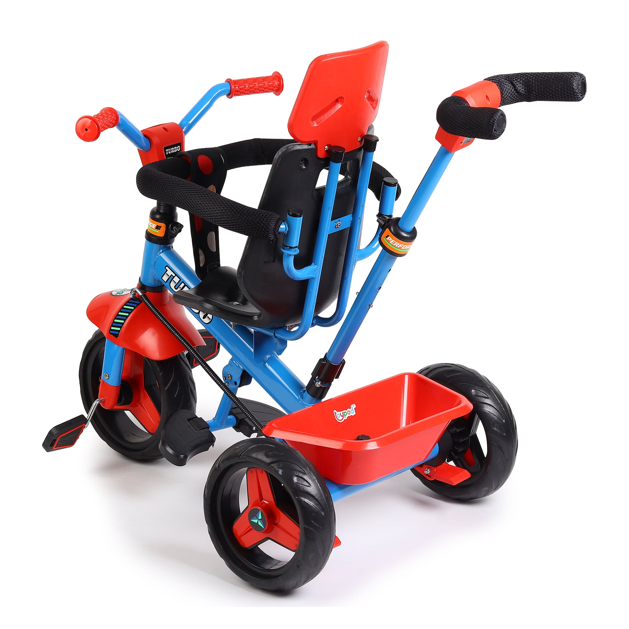 Kurb Toys Kids Tricycle with Parental Push Handle, Canopy & Safety Guard