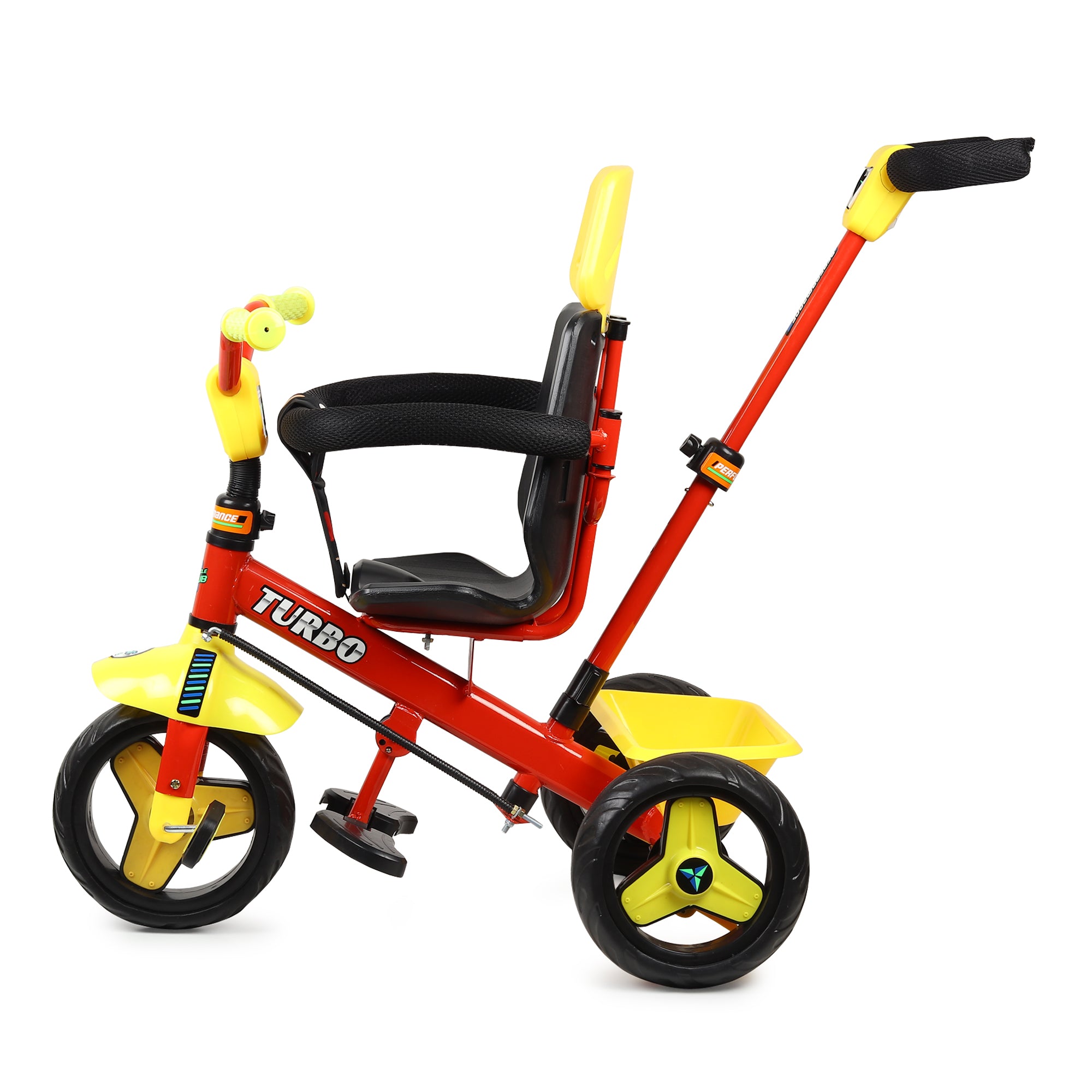 Kurb Toys Kids Tricycle with Parental Push Handle, Canopy & Safety Guard