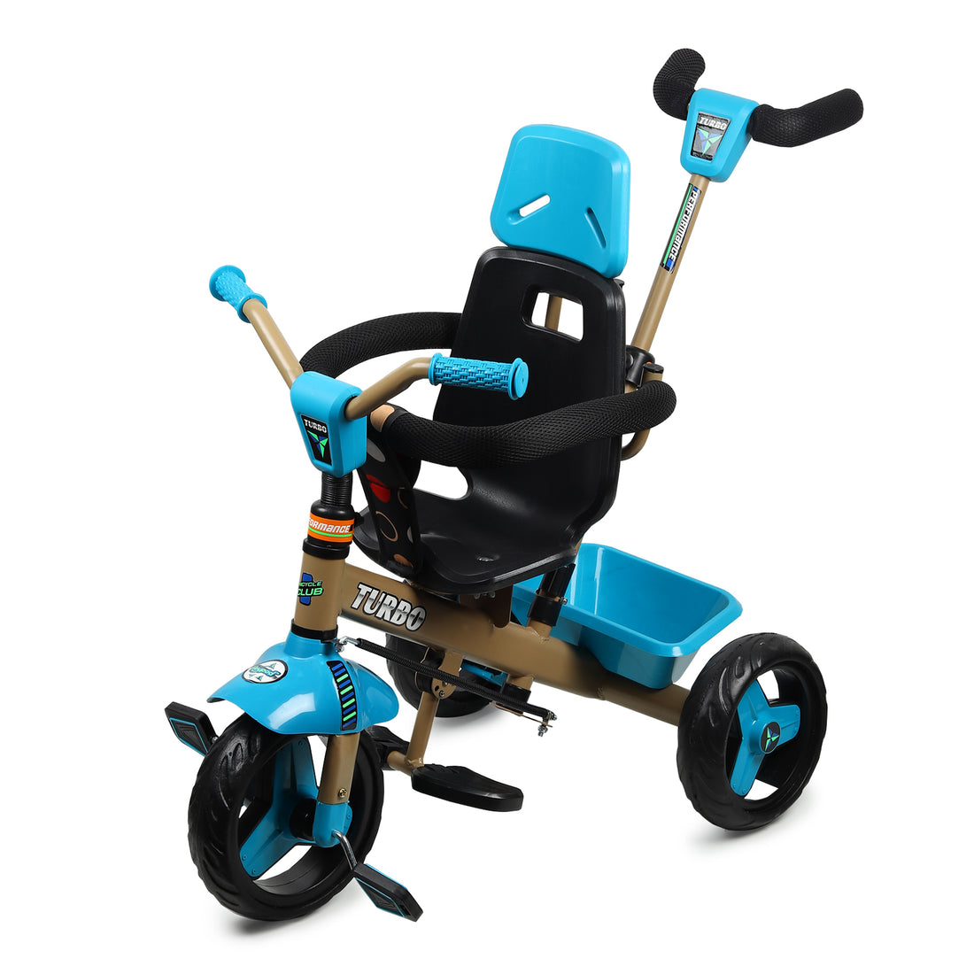 Kurb Toys Kids Tricycle with Parental Push Handle, Canopy & Safety Guard