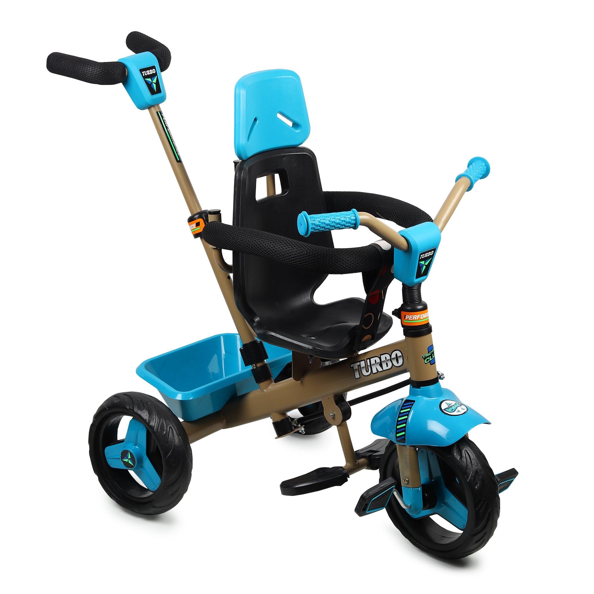 Kurb Toys Kids Tricycle with Parental Push Handle, Canopy & Safety Guard