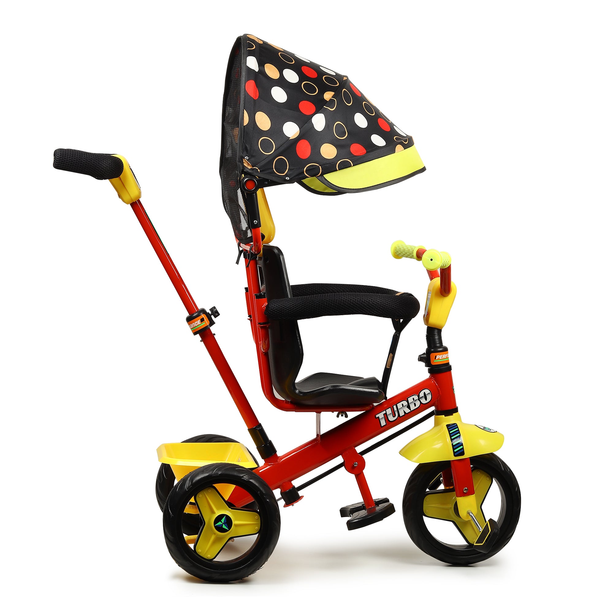 Kurb Toys Kids Tricycle with Parental Push Handle | Foldable Canopy & Storage Basket