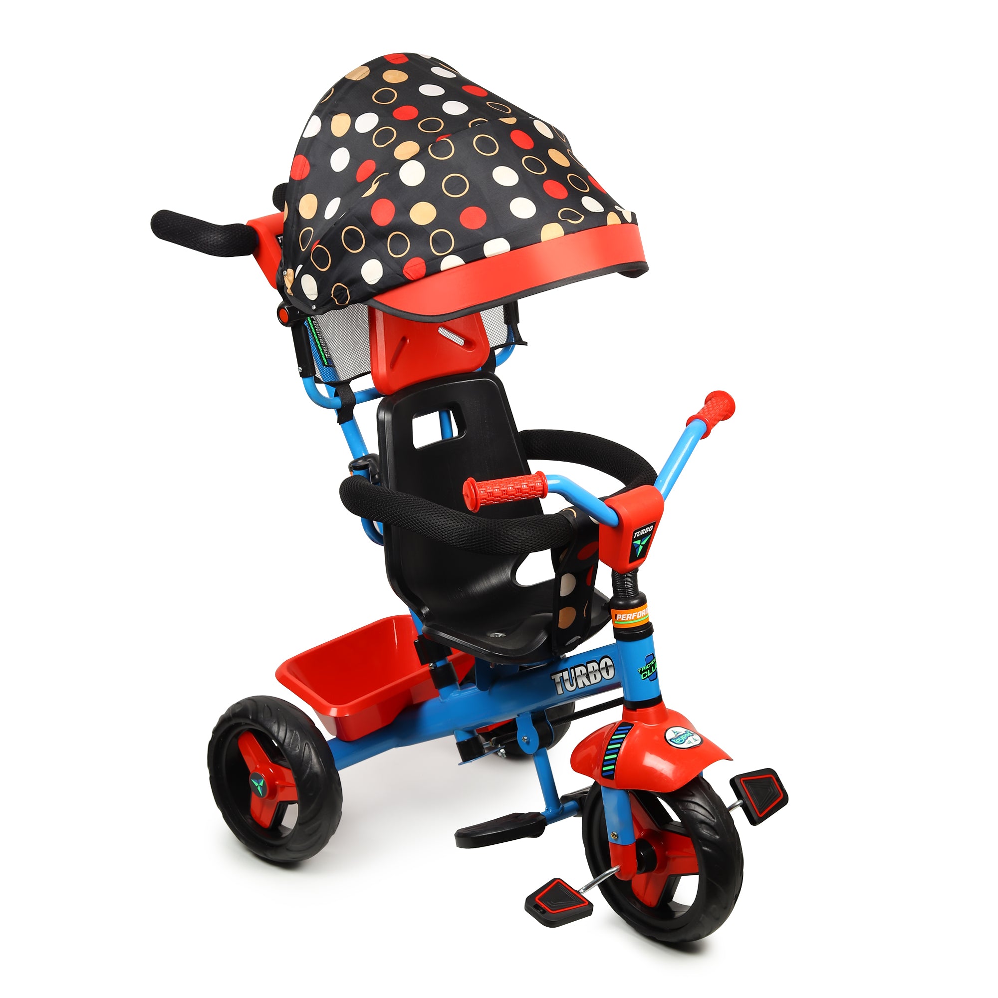 Kurb Toys Kids Tricycle with Parental Push Handle | Foldable Canopy & Storage Basket