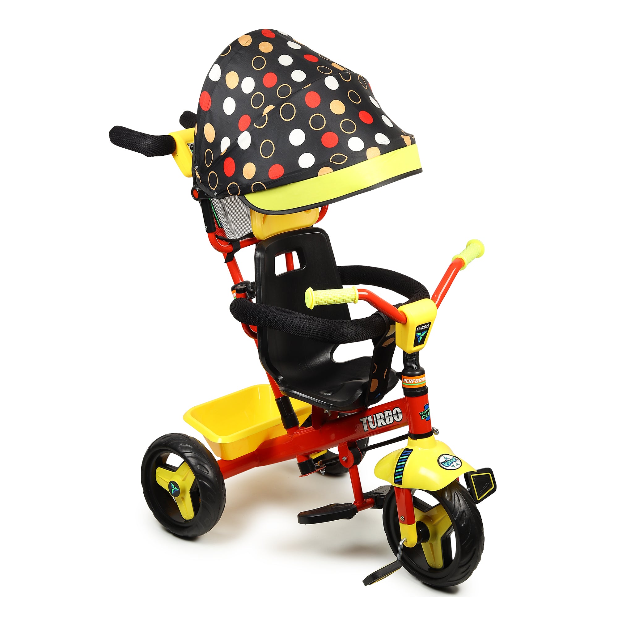 Kurb Toys Kids Tricycle with Parental Push Handle | Foldable Canopy & Storage Basket