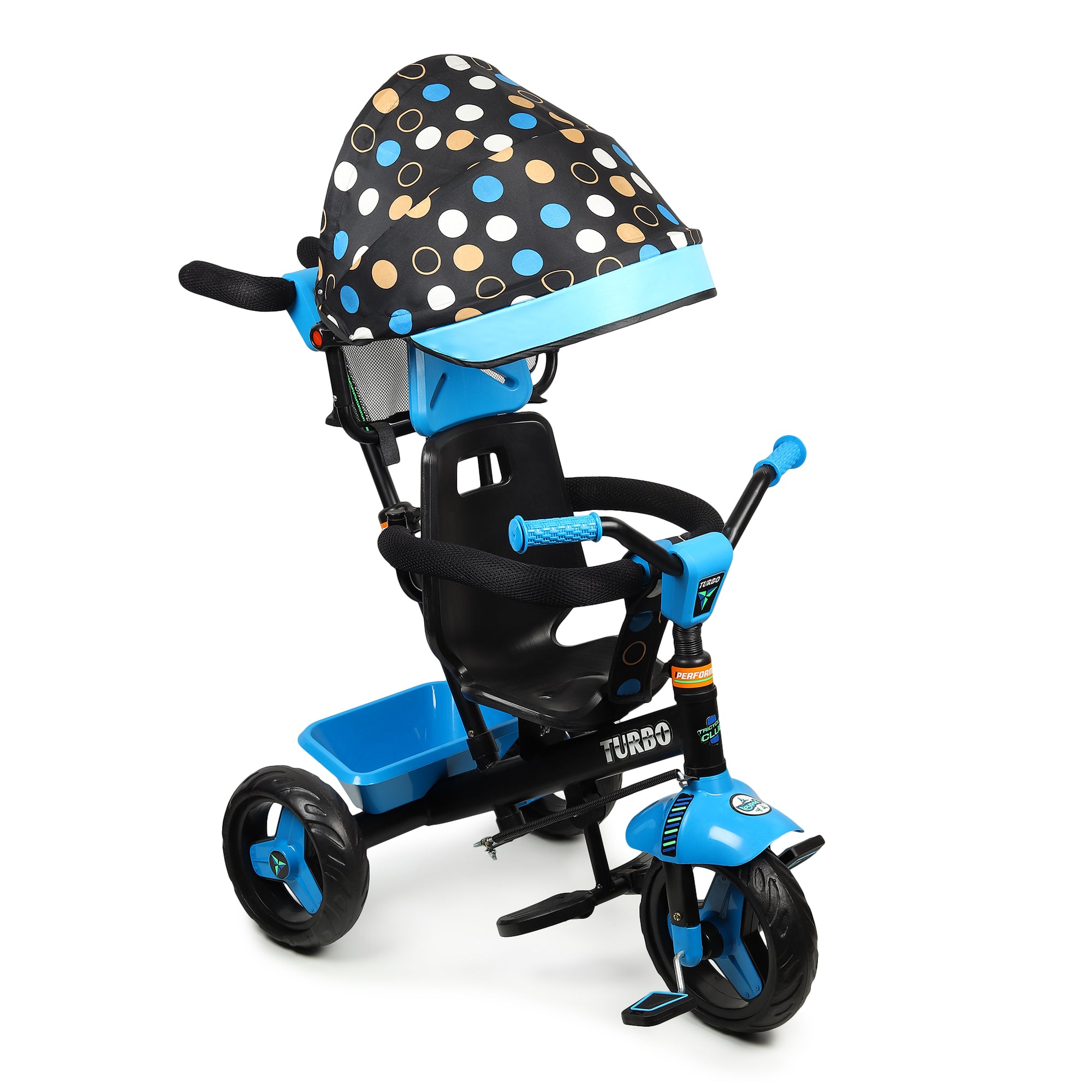 Kurb Toys Kids Tricycle with Parental Push Handle | Foldable Canopy & Storage Basket