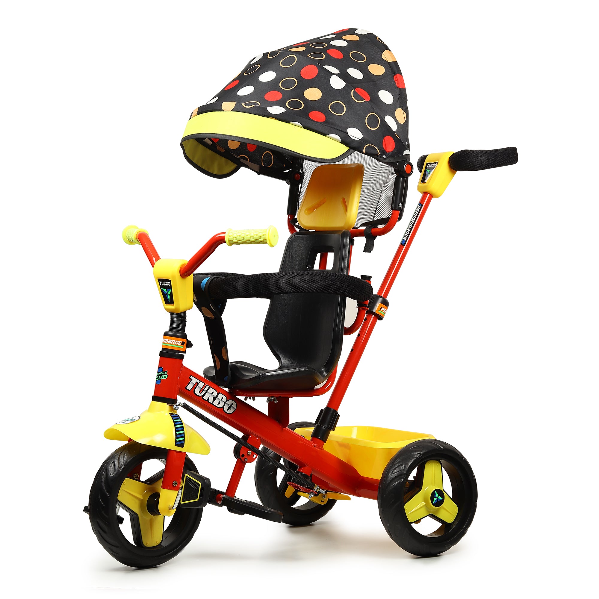 Kurb Toys Kids Tricycle with Parental Push Handle | Foldable Canopy & Storage Basket