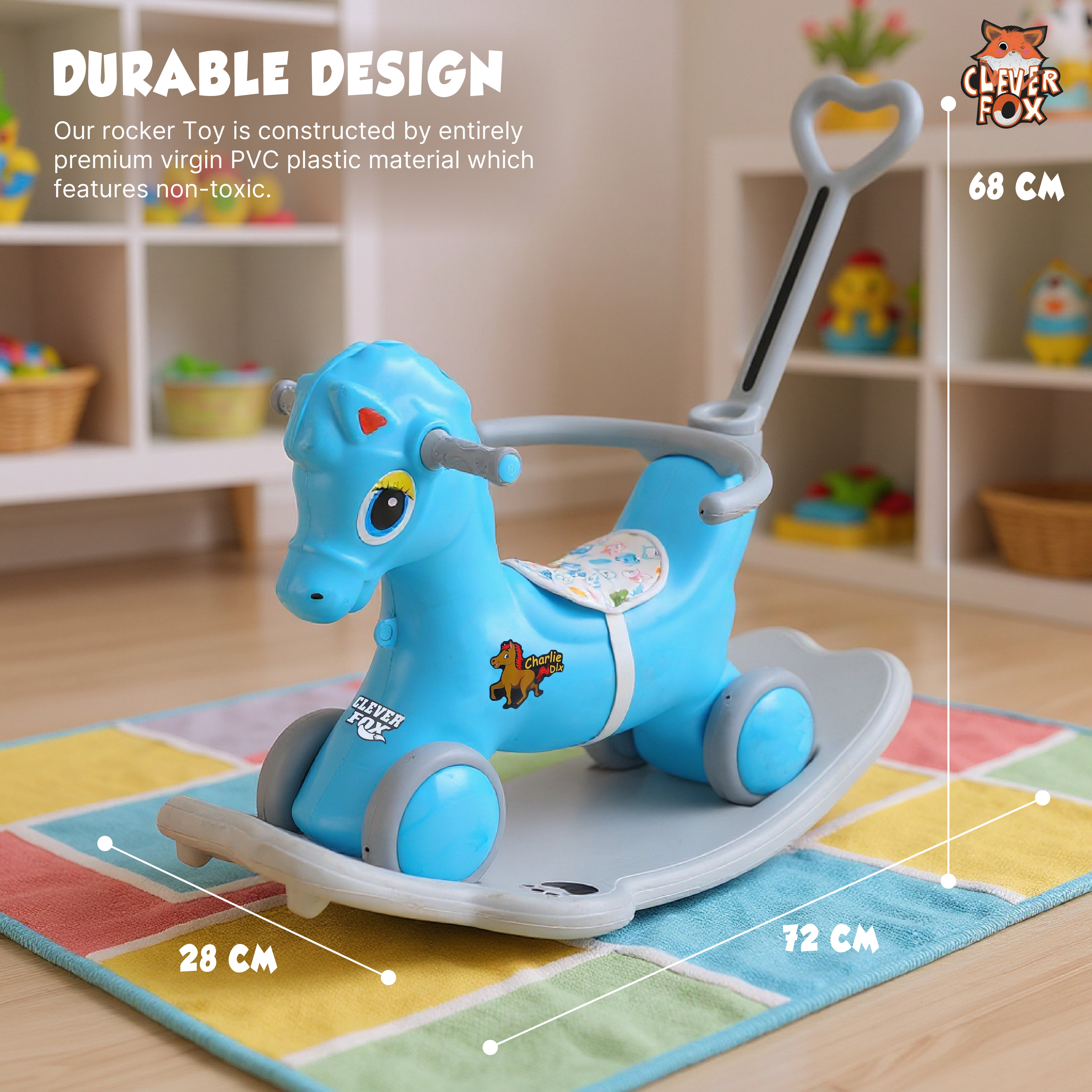 Kurb Toys Dino DLX Kids Rocking Rider with Backrest & Anti-Slip Base