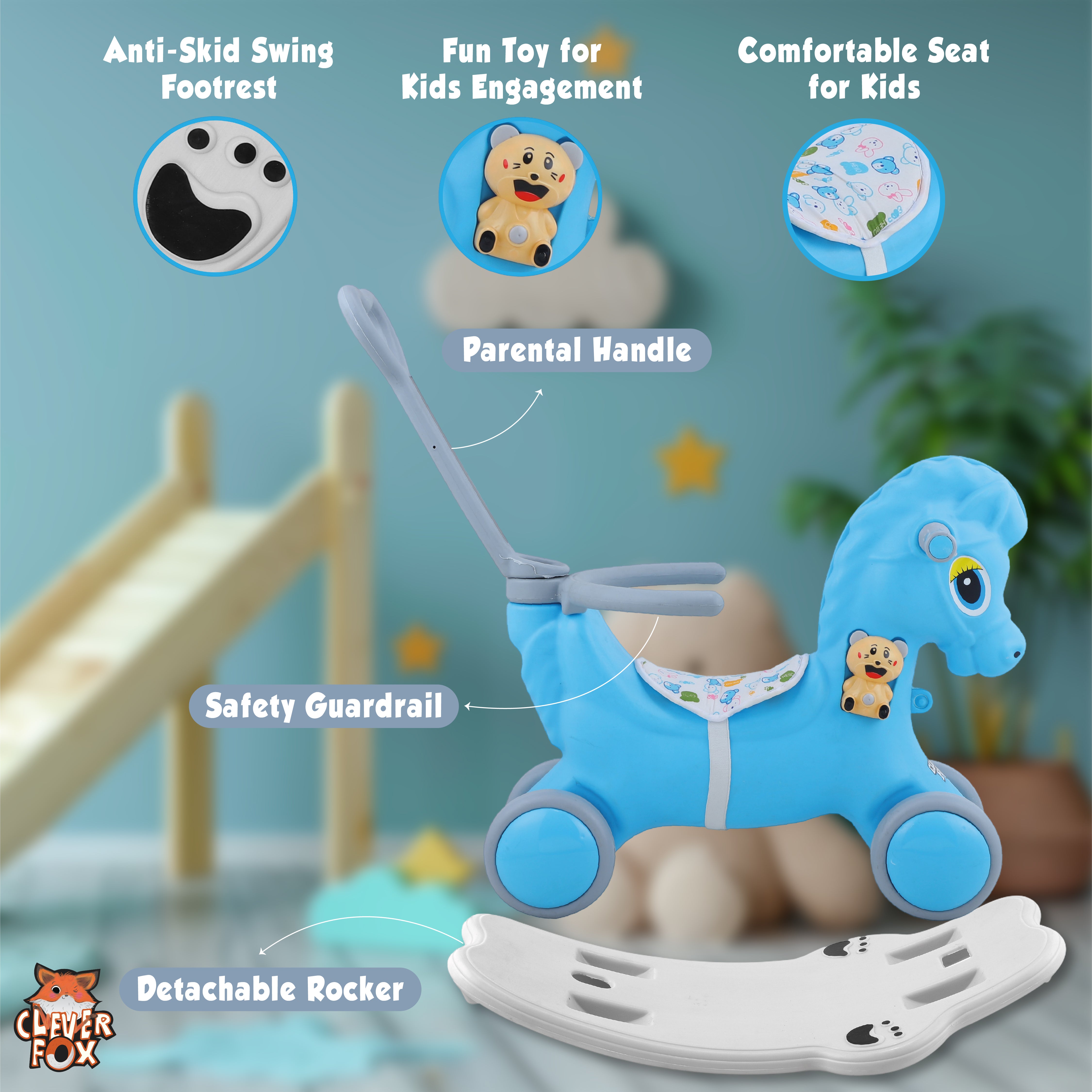 Kurb Toys Dino DLX Kids Rocking Rider with Backrest & Anti-Slip Base